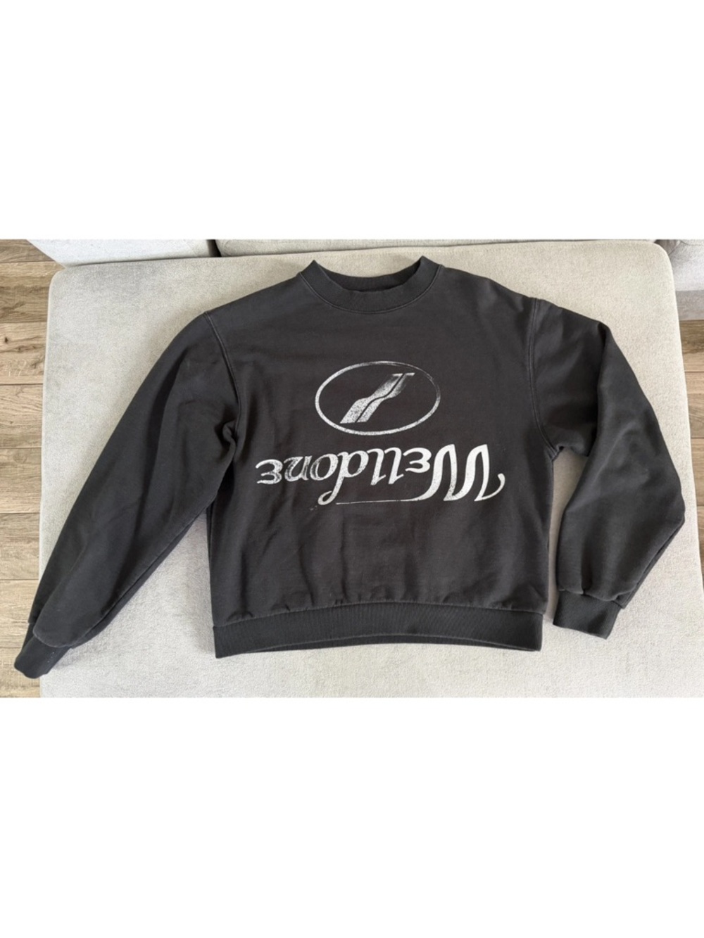 We11done Sweatshirt Mens XSmall Black Reversed Logo Graphic Pullover Crewneck